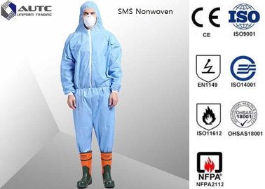 3XL Blue PE Laminated Fabric With SMS Non-Woven Chemical Resistant Coveralls